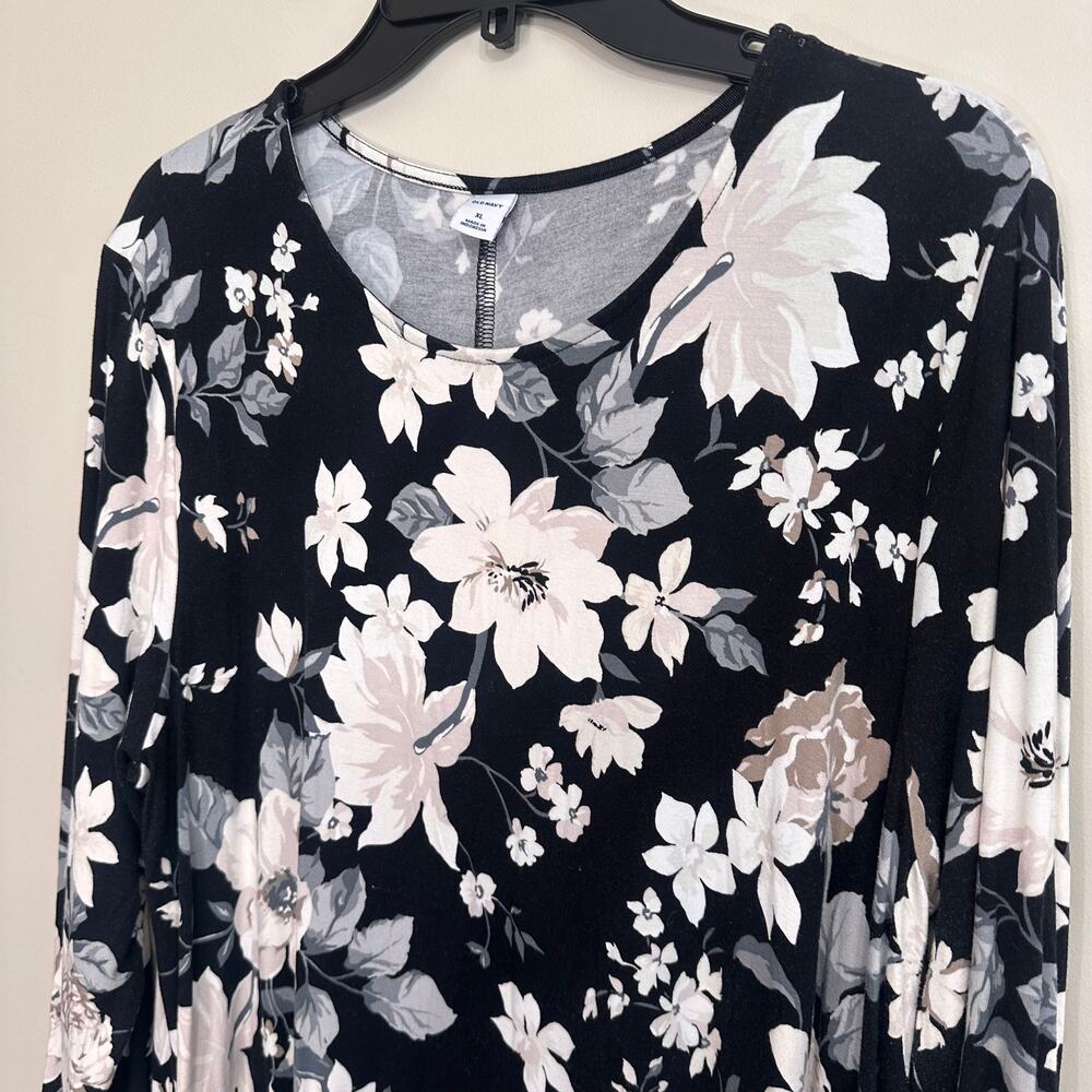 Old Navy XL Black Floral Long Sleeve Swing Dress - Picture 6 of 7